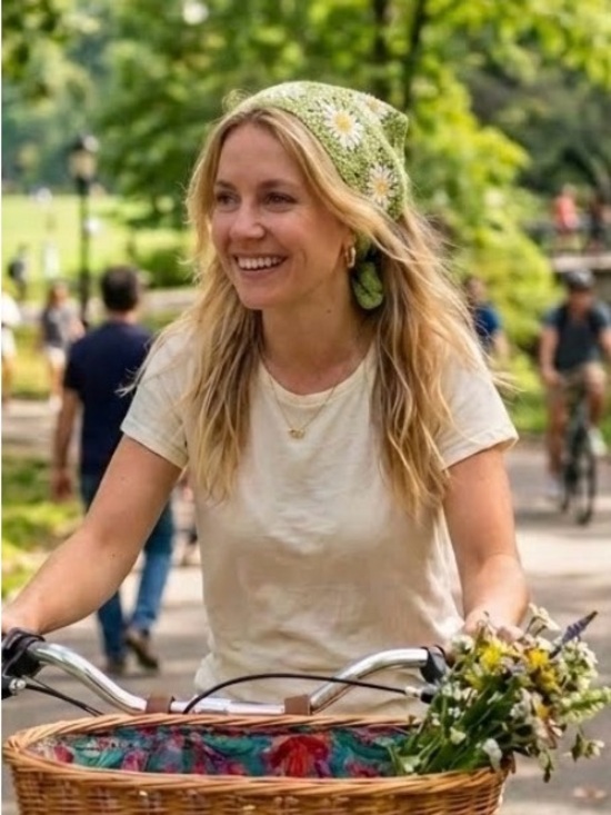 handcrafted Accessories - Green Daisy Print Headscarf - Women's Scarves & Wraps